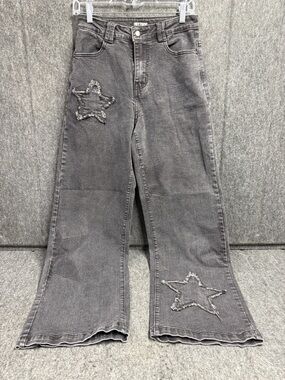 Hot Topic Black Wide-Leg Jeans with Star Appliqués